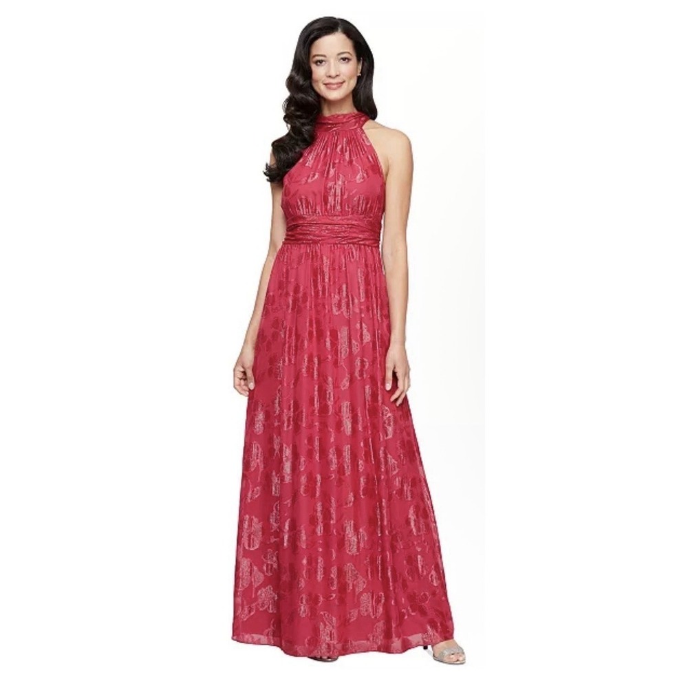 SLNY Fashion Women's Burnout Chiffon Sleeveless Gown Size 6 Fushia
